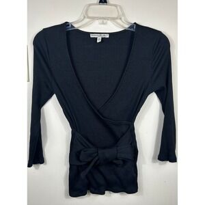 EXPRESS Y2K Revival Black Wrap Tie Waist Top Women's S Modal Blend Milkmaid
